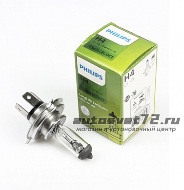 Лампа галогенная H4 12V 60/55W PHILIPS LongLife EcoVision 12342llecoc1